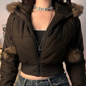 Brown y2k cropped winter coat